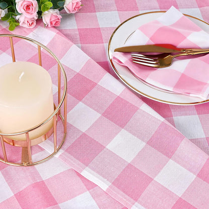 Pink Plaid Table Runner Checkered Fabric Cover 13x108 Inch 2 Packs