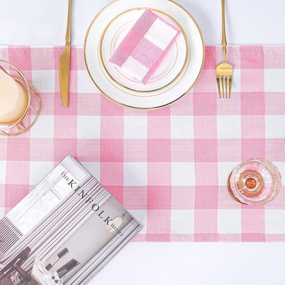 Pink Plaid Table Runner Checkered Fabric Cover 13x108 Inch 2 Packs