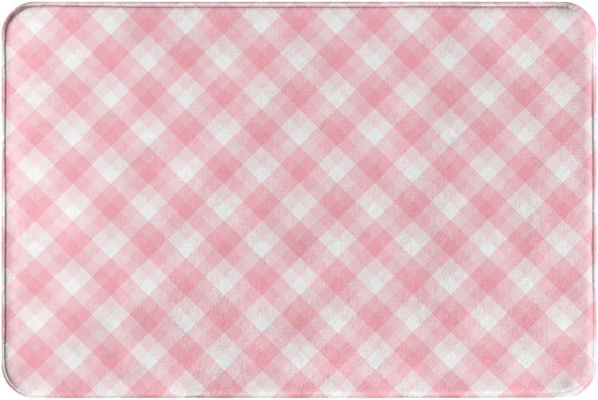 Pink Checker Pattern Mats Bathroom Rugs Soft Bath Rugs Non Slip, Washable Cover Floor Rug Absorbent Carpets Floor Mat Home Decor for Kitchen Bedroom 16"x24"