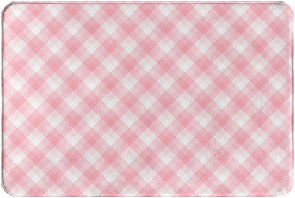 Pink Checker Pattern Mats Bathroom Rugs Soft Bath Rugs Non Slip, Washable Cover Floor Rug Absorbent Carpets Floor Mat Home Decor for Kitchen Bedroom 16"x24"