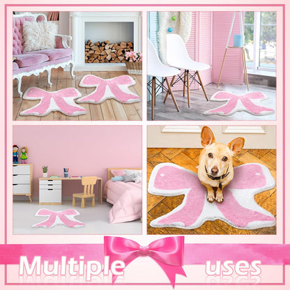 2 Pcs Pink Bow Bath Rugs 24x24 Inch Non Slip Absorbent Mats