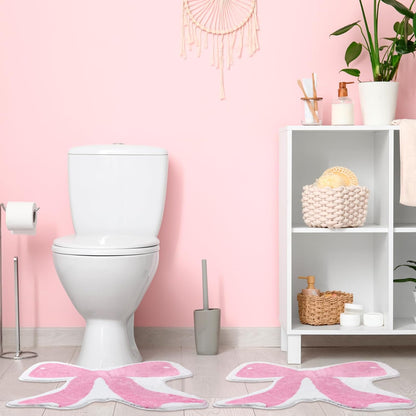 2 Pcs Pink Bow Bath Rugs 24x24 Inch Non Slip Absorbent Mats