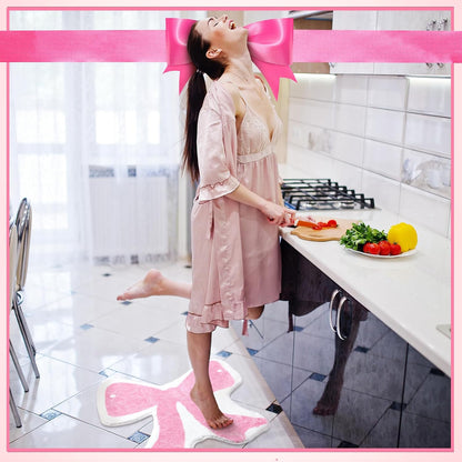 2 Pcs Pink Bow Bath Rugs 24x24 Inch Non Slip Absorbent Mats
