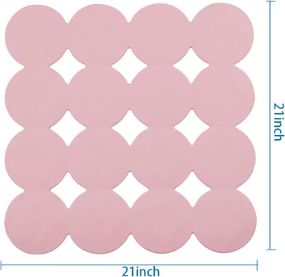 Square Shower Mat Nonslip - Rubber Bathtub Mat with Suction Cups for Inside Shower Bathroom Floor (Pink, 21X21)