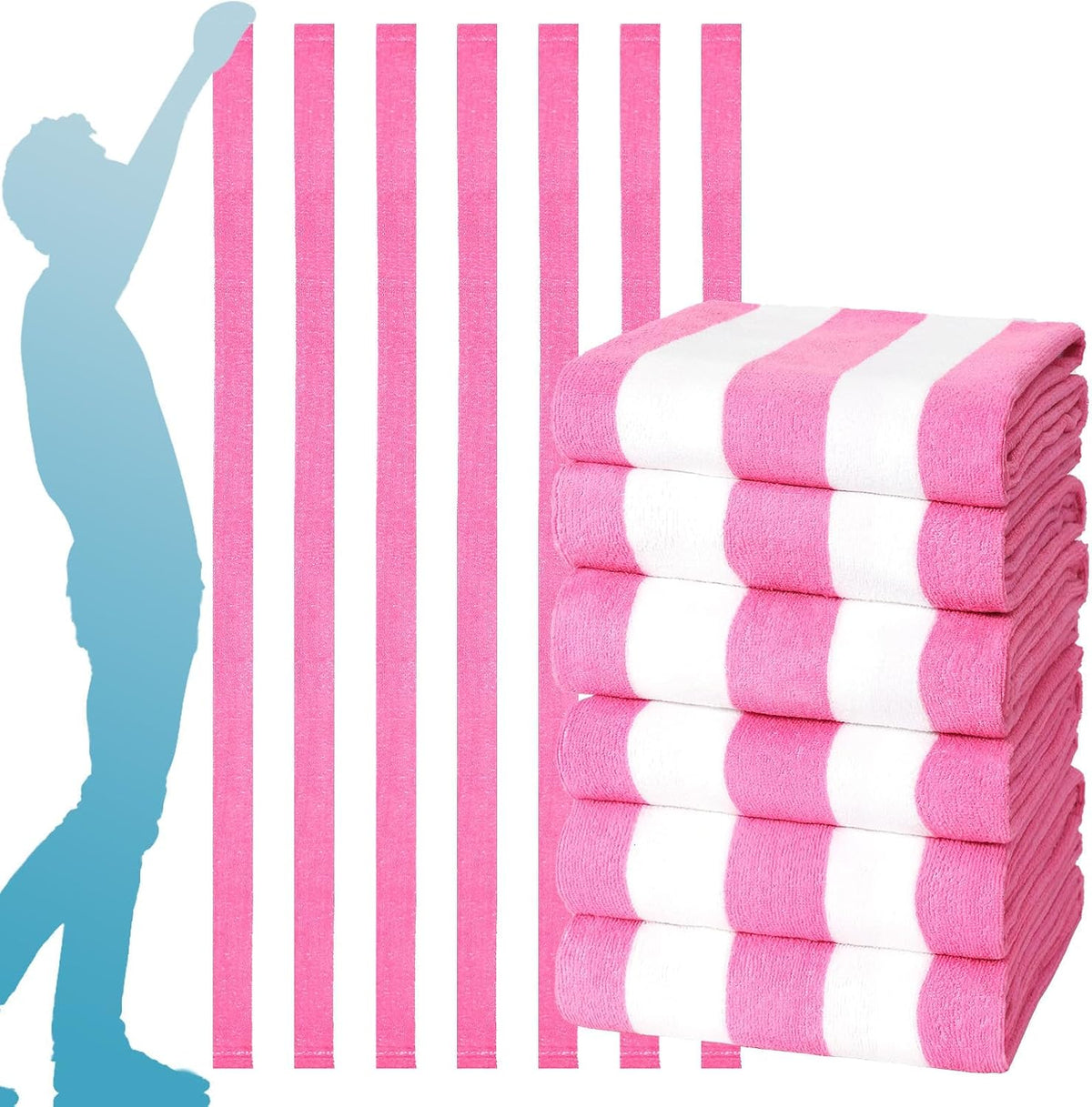 6 Packs Oversized 72X40 Inch Stripe Beach Towel Thin Terry Set Extra Large XL Big Clearance Towels Soft Swim Pool Travel Accessories Essentials Camping Adults Men Women Gift Pink