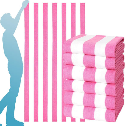 6 Packs Oversized 72X40 Inch Stripe Beach Towel Thin Terry Set Extra Large XL Big Clearance Towels Soft Swim Pool Travel Accessories Essentials Camping Adults Men Women Gift Pink
