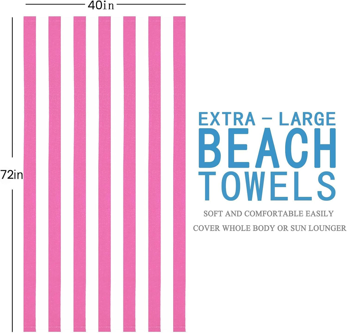 6 Packs Oversized 72X40 Inch Stripe Beach Towel Thin Terry Set Extra Large XL Big Clearance Towels Soft Swim Pool Travel Accessories Essentials Camping Adults Men Women Gift Pink