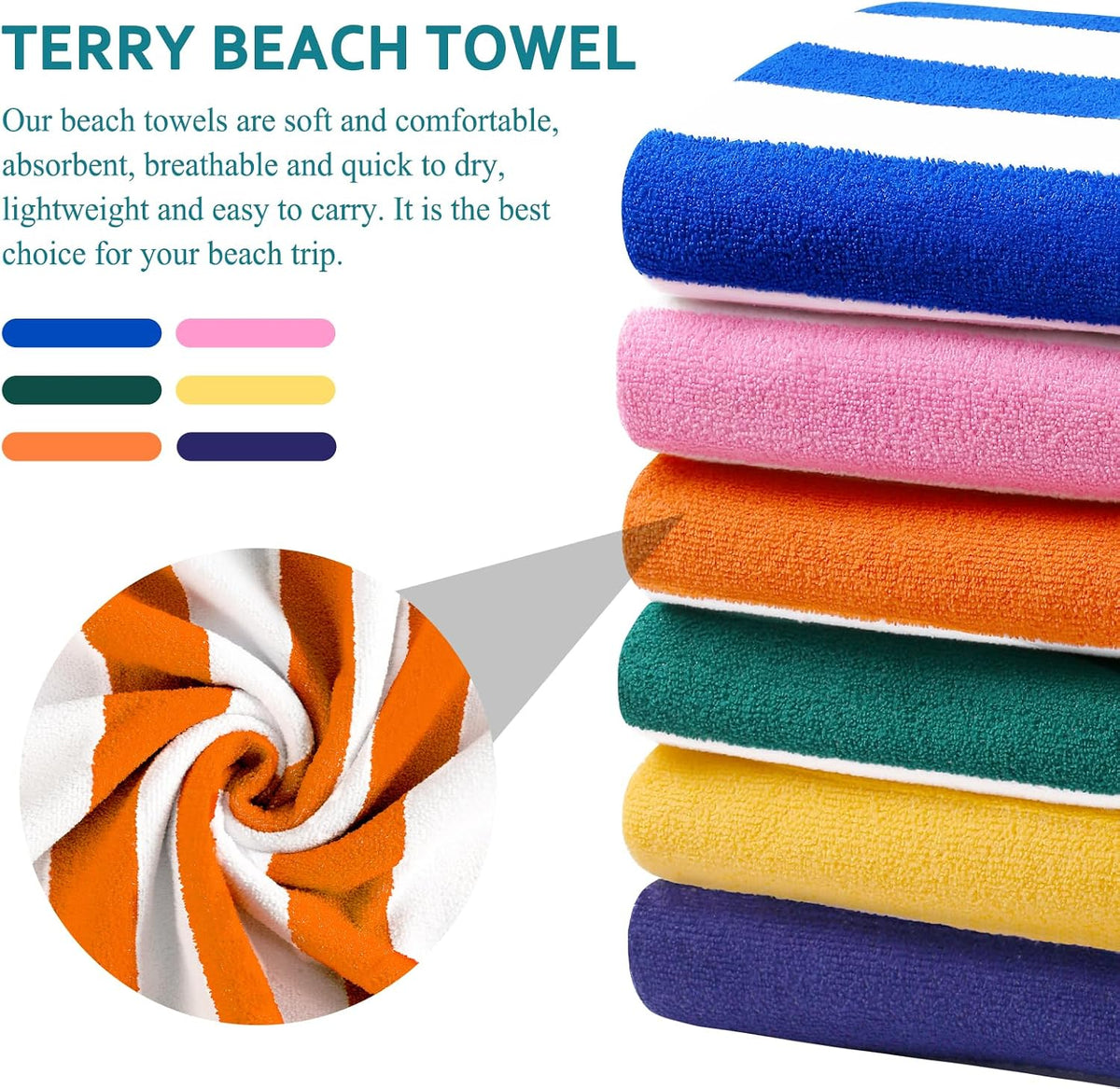 6 Packs Oversized 72X40 Inch Stripe Beach Towel Thin Terry Set Extra Large XL Big Clearance Towels Soft Swim Pool Travel Accessories Essentials Camping Adults Men Women Gift Pink