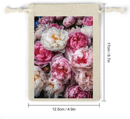 8 Pack Favors Bags Peach And White Peonies Burlap Bags Reusable Drawstring Gift Bag for Party Decorations