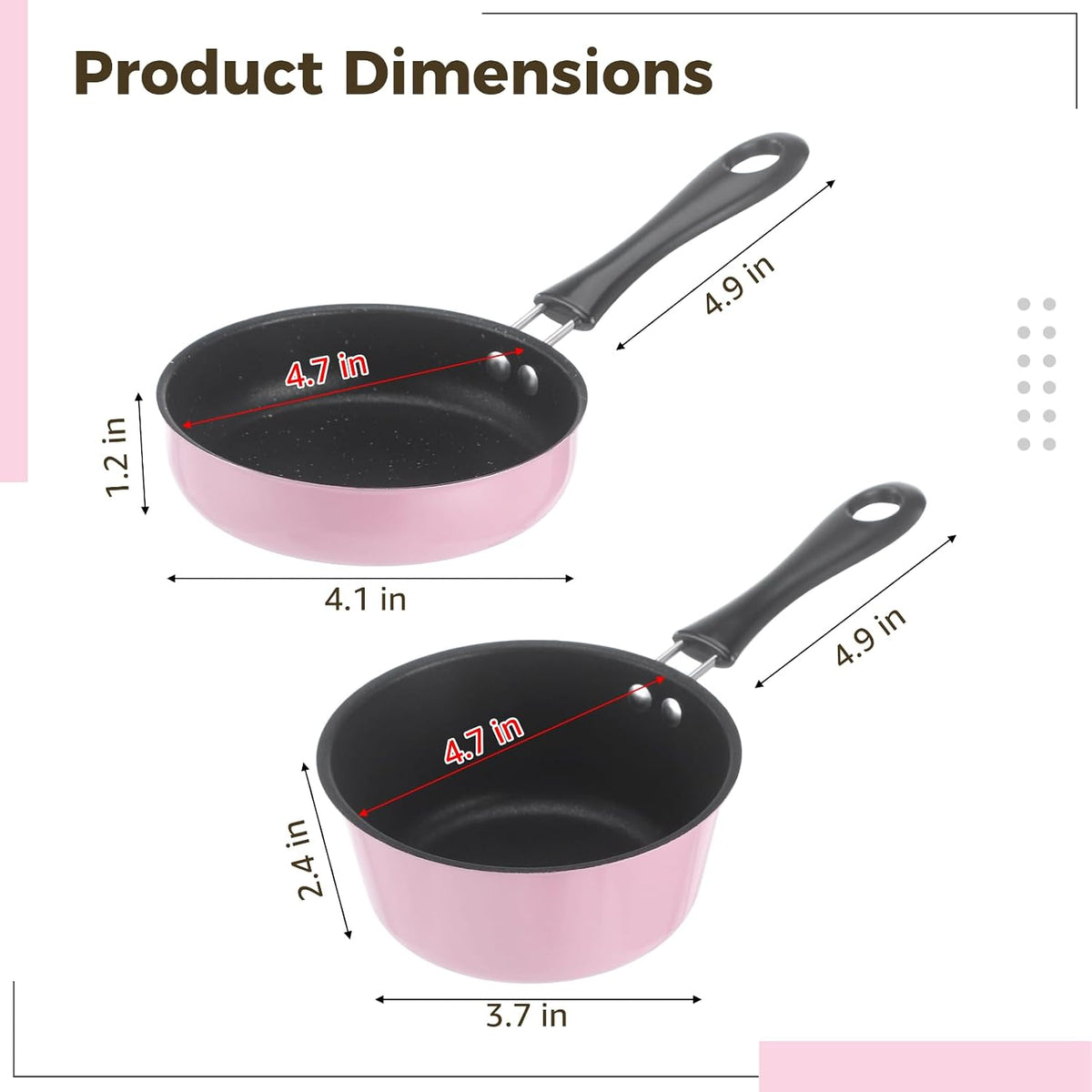 2 Pcs Mini Cookware Set, 4.7 in Nonstick Frying Pan and Milk Pot with Hanging Holes, Pink Portable Single Serving Cooking Kit for RV, Dorm, and Camping Use, Lightweight Small Pan Set