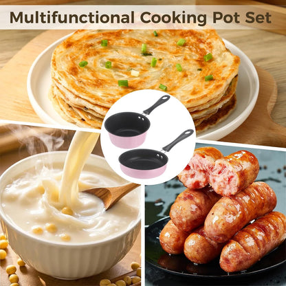 2 Pcs Mini Cookware Set, 4.7 in Nonstick Frying Pan and Milk Pot with Hanging Holes, Pink Portable Single Serving Cooking Kit for RV, Dorm, and Camping Use, Lightweight Small Pan Set