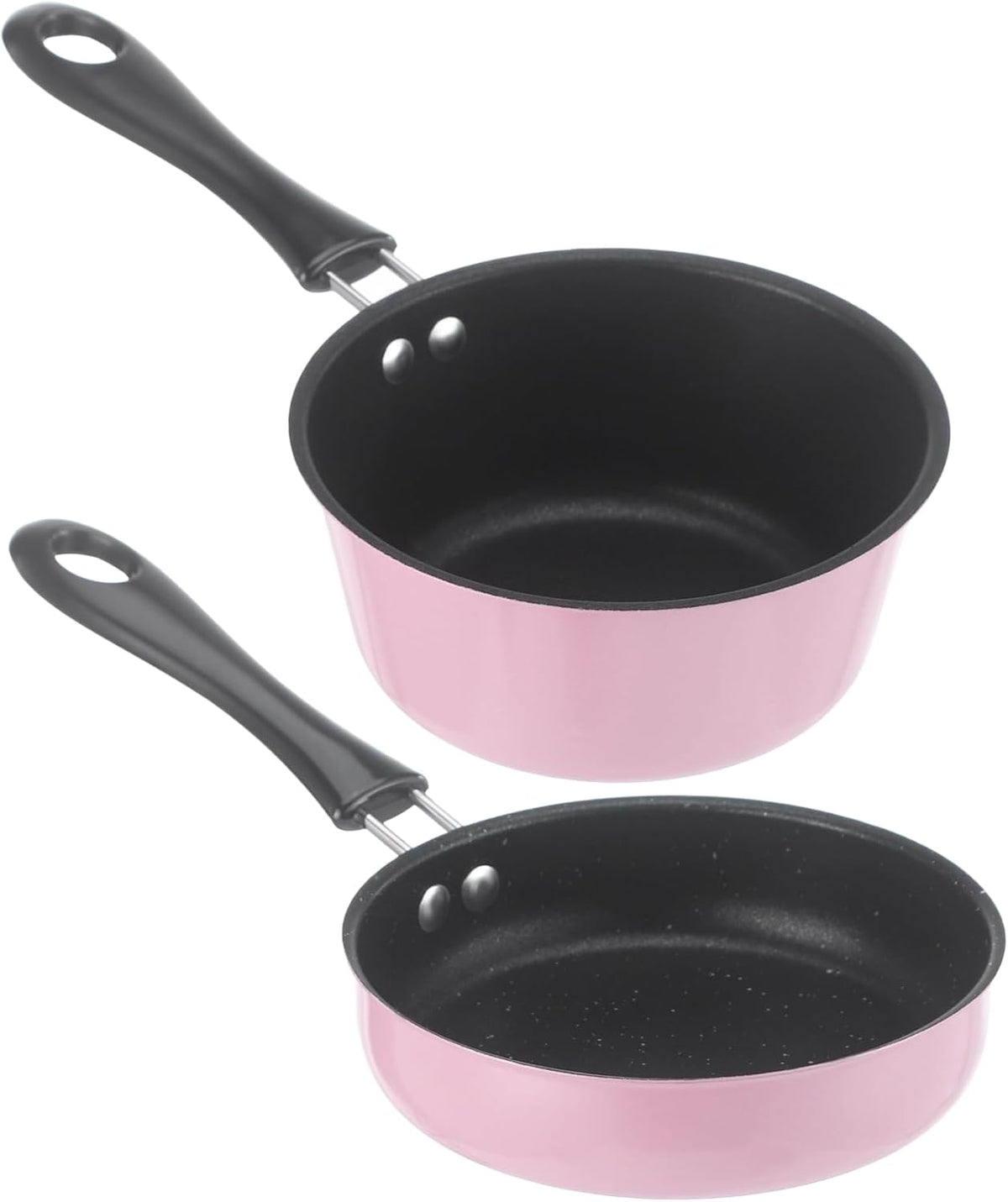 2 Pcs Mini Cookware Set, 4.7 in Nonstick Frying Pan and Milk Pot with Hanging Holes, Pink Portable Single Serving Cooking Kit for RV, Dorm, and Camping Use, Lightweight Small Pan Set