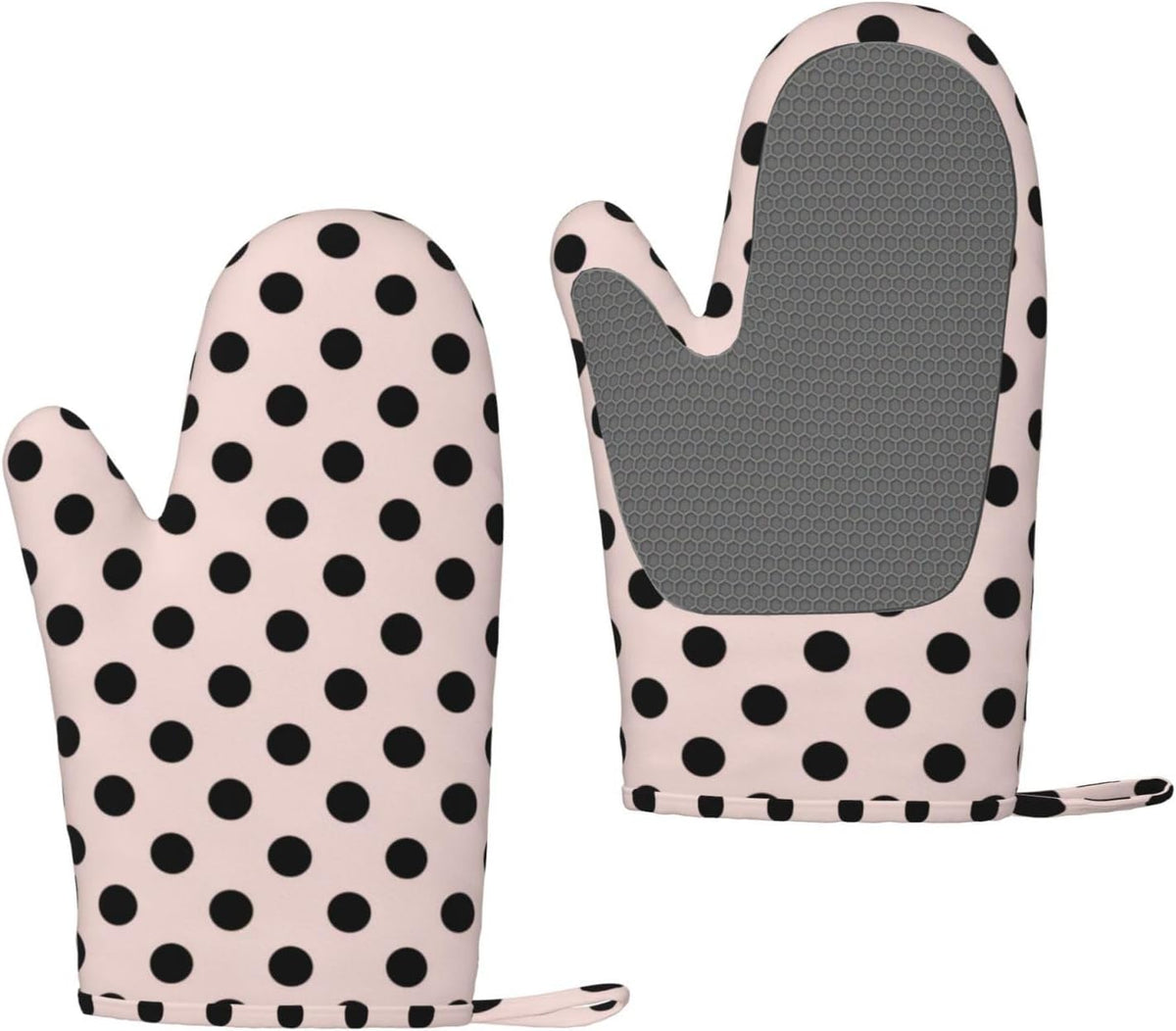 Blush Pink & Black Polka Dots Oven Mitts 2 Pack Kitchen Heat Resistant Oven Gloves with Non-Slip Silicone Surface