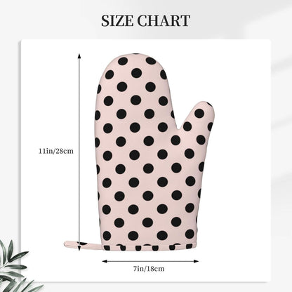 Blush Pink & Black Polka Dots Oven Mitts 2 Pack Kitchen Heat Resistant Oven Gloves with Non-Slip Silicone Surface