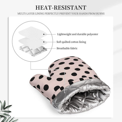 Blush Pink & Black Polka Dots Oven Mitts 2 Pack Kitchen Heat Resistant Oven Gloves with Non-Slip Silicone Surface
