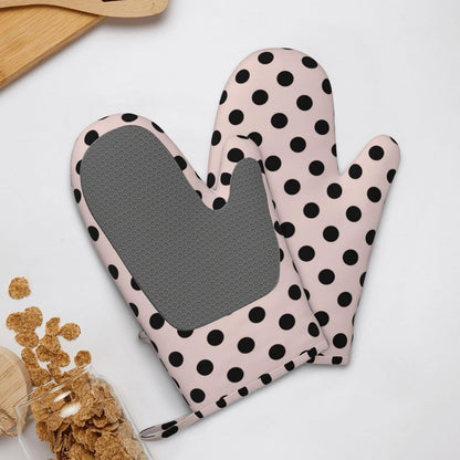 Blush Pink & Black Polka Dots Oven Mitts 2 Pack Kitchen Heat Resistant Oven Gloves with Non-Slip Silicone Surface