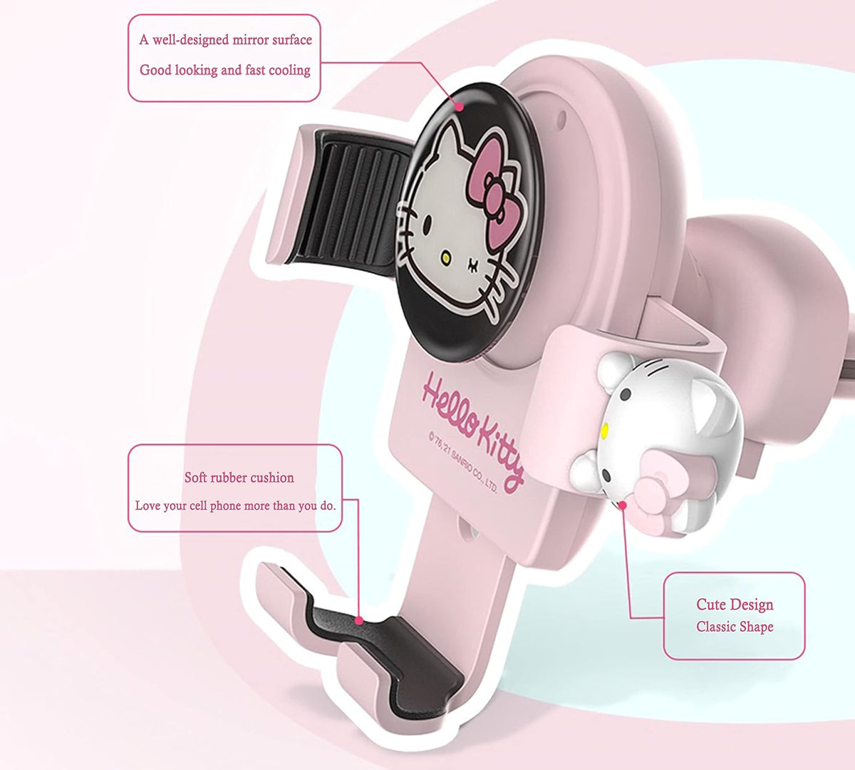 Cute Phone Mount for Car, Pink Cat Air Vent Clip Car Phone Holder Mount Fit for All Cell Phone, Pretty Car Accessories for Women and Girls