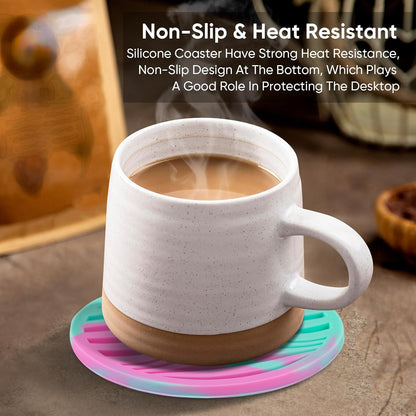 6 Pack Rubber Drink Coasters Plastic Coaster with Holder, Silicone Cup Mat