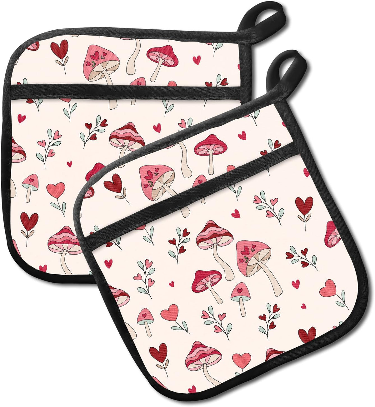 2 Pack Pot Holders for Kitchen Clearance, Cute Hot Pads, Funny Oven Pot Holders, Potholders Sets for Kitchen Heat Resistant, Pink Mushroom