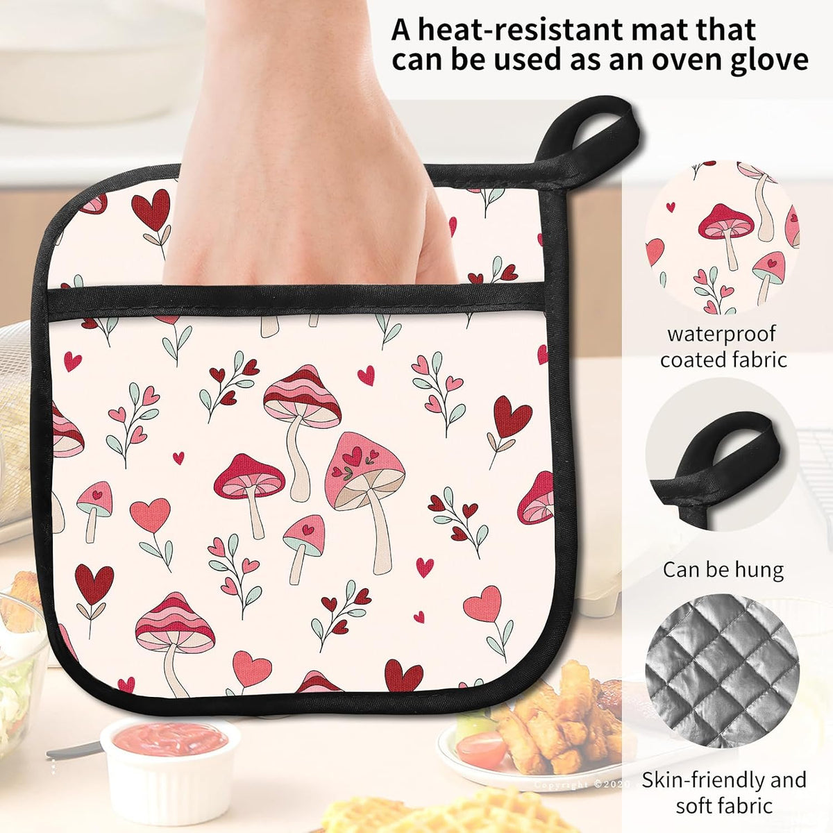 2 Pack Pot Holders for Kitchen Clearance, Cute Hot Pads, Funny Oven Pot Holders, Potholders Sets for Kitchen Heat Resistant, Pink Mushroom