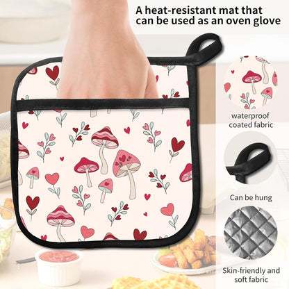 2 Pack Pot Holders for Kitchen Clearance, Cute Hot Pads, Funny Oven Pot Holders, Potholders Sets for Kitchen Heat Resistant, Pink Mushroom