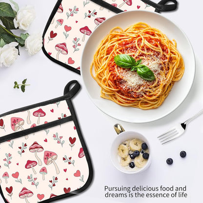 2 Pack Pot Holders for Kitchen Clearance, Cute Hot Pads, Funny Oven Pot Holders, Potholders Sets for Kitchen Heat Resistant, Pink Mushroom