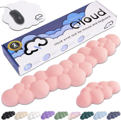 Pink Cloud Keyboard Wrist Rest – Qloud Pink Wrist Rest for Computer Keyboard and Mouse, Ergonomic Memory Foam Wrist Pad with Non-Slip Base, Includes Cloud Mouse Pad