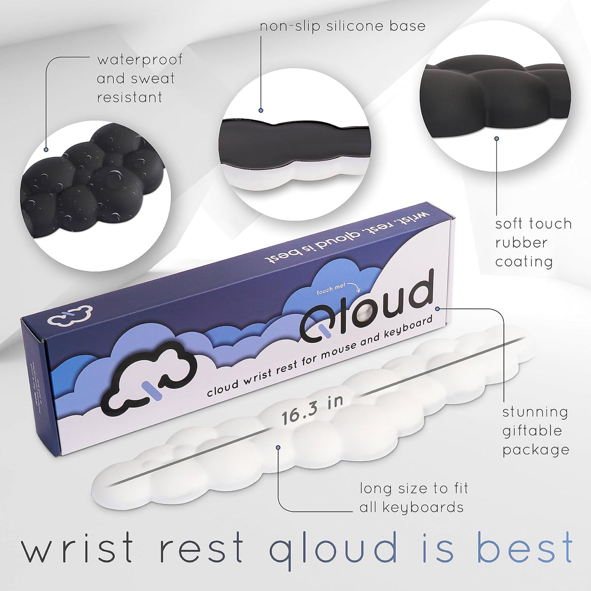 Pink Cloud Keyboard Wrist Rest – Qloud Pink Wrist Rest for Computer Keyboard and Mouse, Ergonomic Memory Foam Wrist Pad with Non-Slip Base, Includes Cloud Mouse Pad
