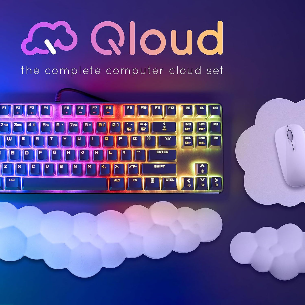 Pink Cloud Keyboard Wrist Rest – Qloud Pink Wrist Rest for Computer Keyboard and Mouse, Ergonomic Memory Foam Wrist Pad with Non-Slip Base, Includes Cloud Mouse Pad