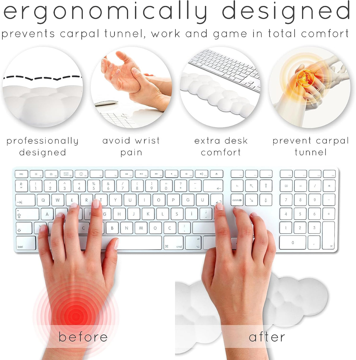 Pink Cloud Keyboard Wrist Rest – Qloud Pink Wrist Rest for Computer Keyboard and Mouse, Ergonomic Memory Foam Wrist Pad with Non-Slip Base, Includes Cloud Mouse Pad