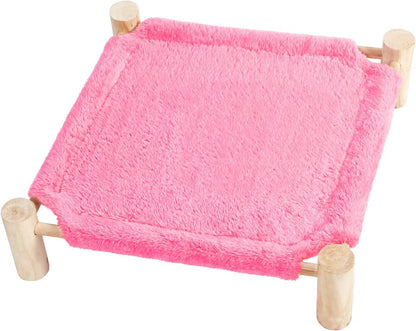 Patas Lague Cat and Dog Hammock Bed for Small Dogs, Brethable Wooden Cat Pet Rabbit Elevated Bed Cots Furniture for All Seasons Fleece Hot Pink