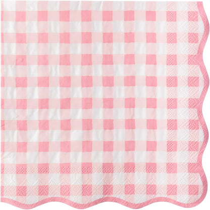 Bonjour Fête Pink Gingham Paper Party Dinner Napkins | Premium Party Supplies | Baby Showers, Tea Parties, Valentine's Day, & Festive Gatherings | Pack of 16, 6.5" Folded
