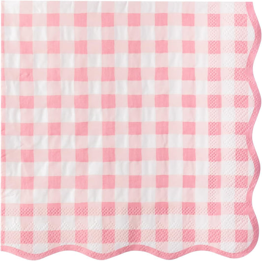 Bonjour Fête Pink Gingham Paper Party Dinner Napkins | Premium Party Supplies | Baby Showers, Tea Parties, Valentine's Day, & Festive Gatherings | Pack of 16, 6.5" Folded
