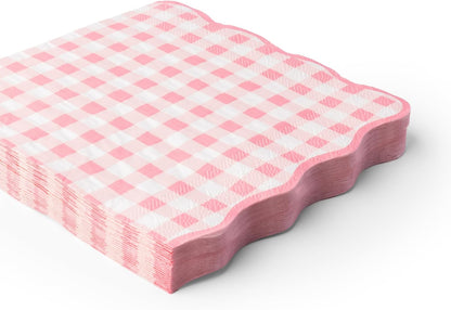 Bonjour Fête Pink Gingham Paper Party Dinner Napkins | Premium Party Supplies | Baby Showers, Tea Parties, Valentine's Day, & Festive Gatherings | Pack of 16, 6.5" Folded