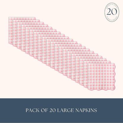 Bonjour Fête Pink Gingham Paper Party Dinner Napkins | Premium Party Supplies | Baby Showers, Tea Parties, Valentine's Day, & Festive Gatherings | Pack of 16, 6.5" Folded