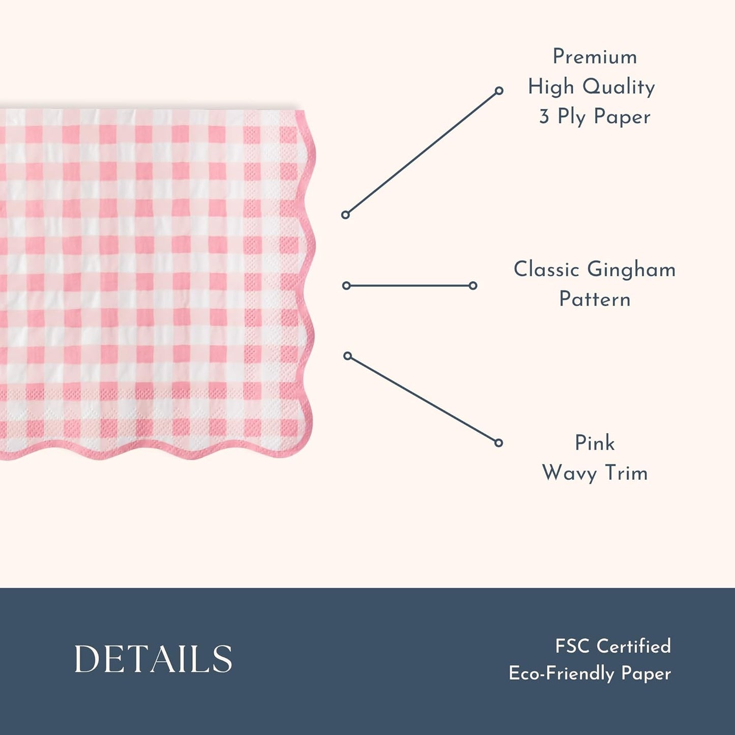 Bonjour Fête Pink Gingham Paper Party Dinner Napkins | Premium Party Supplies | Baby Showers, Tea Parties, Valentine's Day, & Festive Gatherings | Pack of 16, 6.5" Folded
