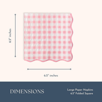 Bonjour Fête Pink Gingham Paper Party Dinner Napkins | Premium Party Supplies | Baby Showers, Tea Parties, Valentine's Day, & Festive Gatherings | Pack of 16, 6.5" Folded