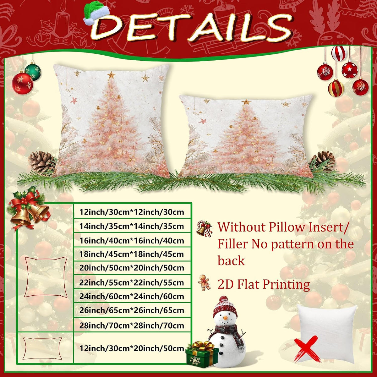 Christmas Tree Throw Pillow Covers, Festive Fanciful Stars Flowers Xmas Peach Soft Velvet Washable Couch Pillow Covers for Living Room Bed Office Sofa Chair Decor 22x22 Inch