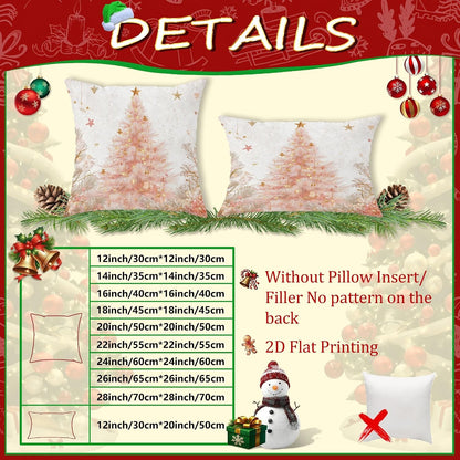 Christmas Tree Throw Pillow Covers, Festive Fanciful Stars Flowers Xmas Peach Soft Velvet Washable Couch Pillow Covers for Living Room Bed Office Sofa Chair Decor 22x22 Inch