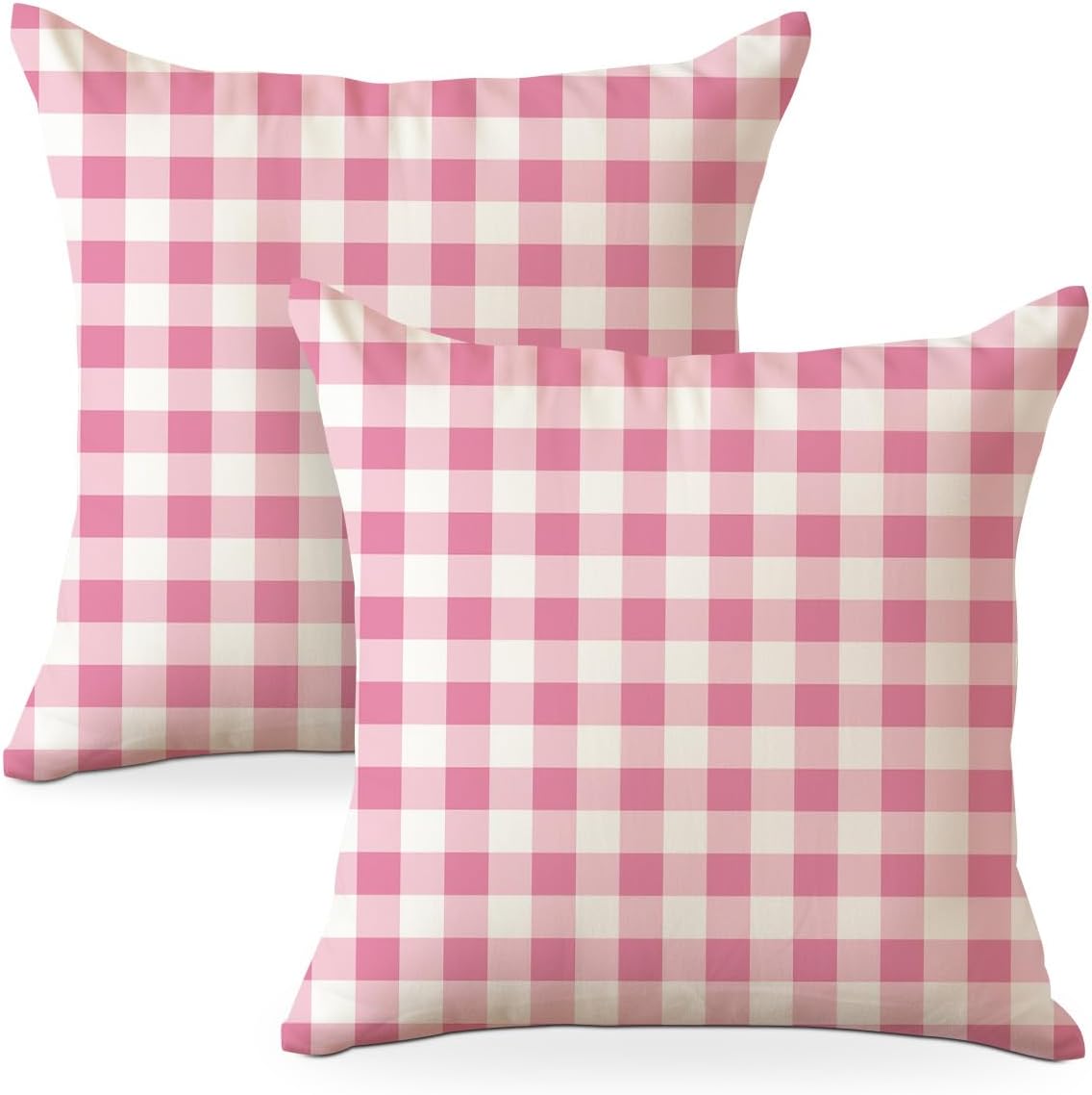 Pink Checkered Pillow Covers 18x18 Pack of 2, Classic Plaid Gingham Throw Pillow Covers for Office, Living Room, Farmhouse Bed, Sofa, Couch Decor