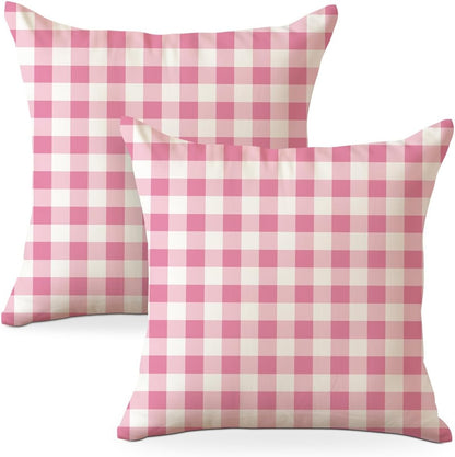 Pink Checkered Pillow Covers 18x18 Pack of 2, Classic Plaid Gingham Throw Pillow Covers for Office, Living Room, Farmhouse Bed, Sofa, Couch Decor