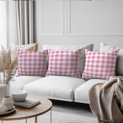 Pink Checkered Pillow Covers 18x18 Pack of 2, Classic Plaid Gingham Throw Pillow Covers for Office, Living Room, Farmhouse Bed, Sofa, Couch Decor
