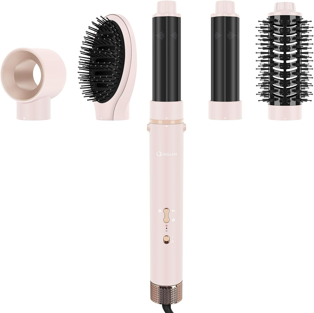 IG MegaAIR Styler, 5 in-1 Professional Interchange Hair Dryer Brush 110,000 RPM Brushless BLDC Motor Ionic Hot Air Styler Volumizing and Shape, Pink