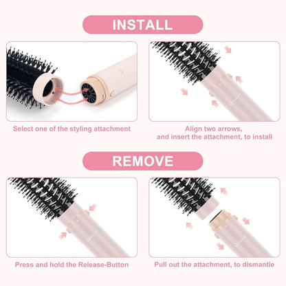 IG MegaAIR Styler, 5 in-1 Professional Interchange Hair Dryer Brush 110,000 RPM Brushless BLDC Motor Ionic Hot Air Styler Volumizing and Shape, Pink
