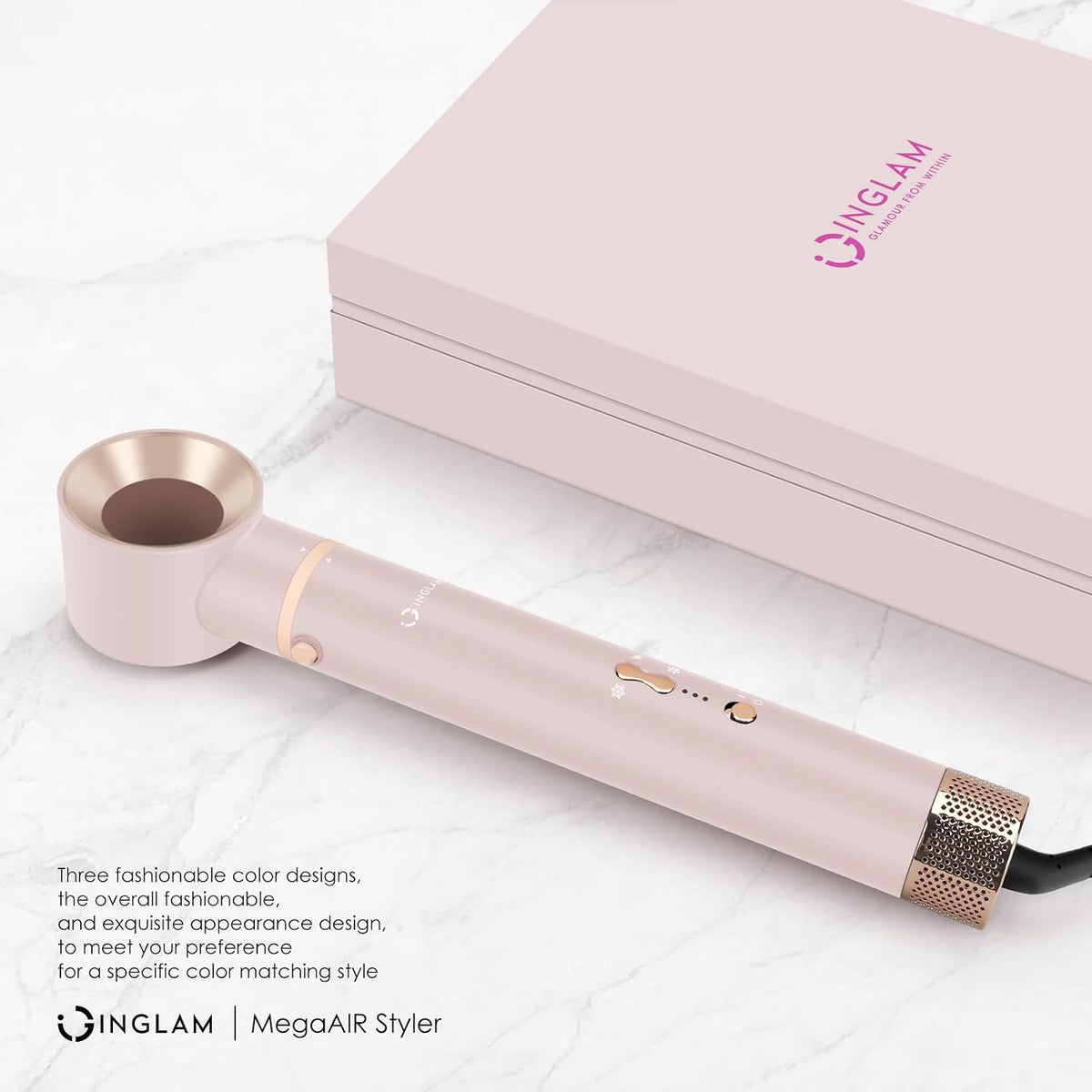 IG MegaAIR Styler, 5 in-1 Professional Interchange Hair Dryer Brush 110,000 RPM Brushless BLDC Motor Ionic Hot Air Styler Volumizing and Shape, Pink