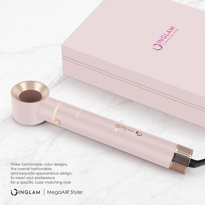 IG MegaAIR Styler, 5 in-1 Professional Interchange Hair Dryer Brush 110,000 RPM Brushless BLDC Motor Ionic Hot Air Styler Volumizing and Shape, Pink