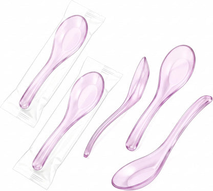 50pcs Transparent Plastic Spoons for Party for Hot Soup Cold Drinks Cake Ice Cream,Multipurpose Cutlery for Kitchen Restaurants Home Outdoor Wedding Desserts, Appetizer,Camping,Events (pink)