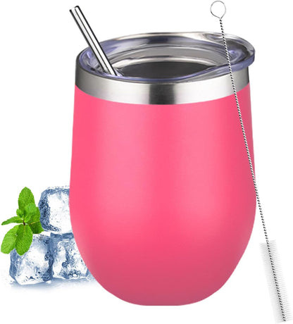 12oz/1Pack Stainless Steel Wine Tumbler with Lids, Double Wall Vacuum Stainless Steel Travel Tumbler,Insulated Wine GlassesTravel Tumbler for Cold & Hot Drinks,Cup for Champaign Coffee (Peach)