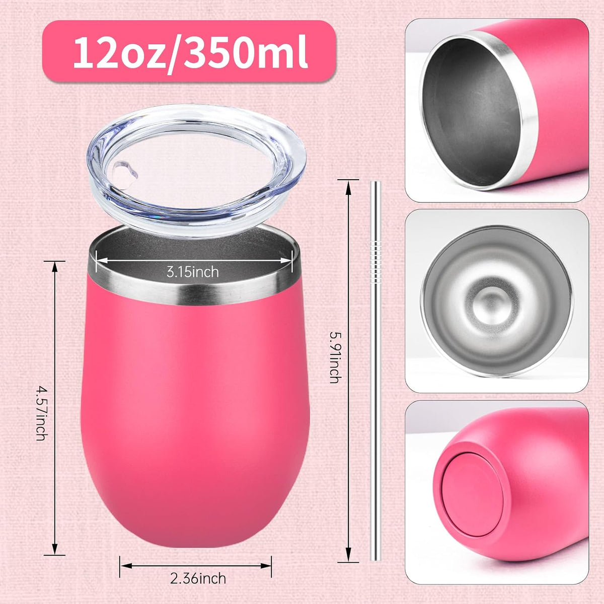 12oz/1Pack Stainless Steel Wine Tumbler with Lids, Double Wall Vacuum Stainless Steel Travel Tumbler,Insulated Wine GlassesTravel Tumbler for Cold & Hot Drinks,Cup for Champaign Coffee (Peach)
