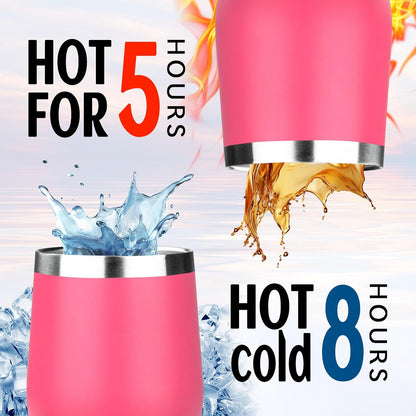 12oz/1Pack Stainless Steel Wine Tumbler with Lids, Double Wall Vacuum Stainless Steel Travel Tumbler,Insulated Wine GlassesTravel Tumbler for Cold & Hot Drinks,Cup for Champaign Coffee (Peach)